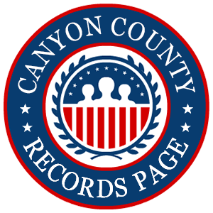 A round red, white, and blue logo with the words 'Canyon County Records Page' for the state of Idaho.